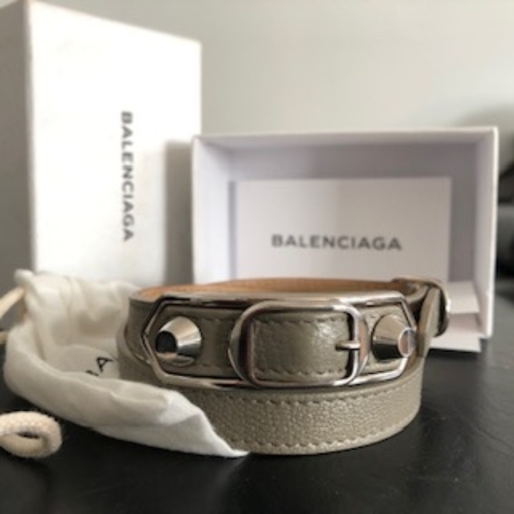 BALENCIAGA Triple Tour Taupe Leather Bracelet M